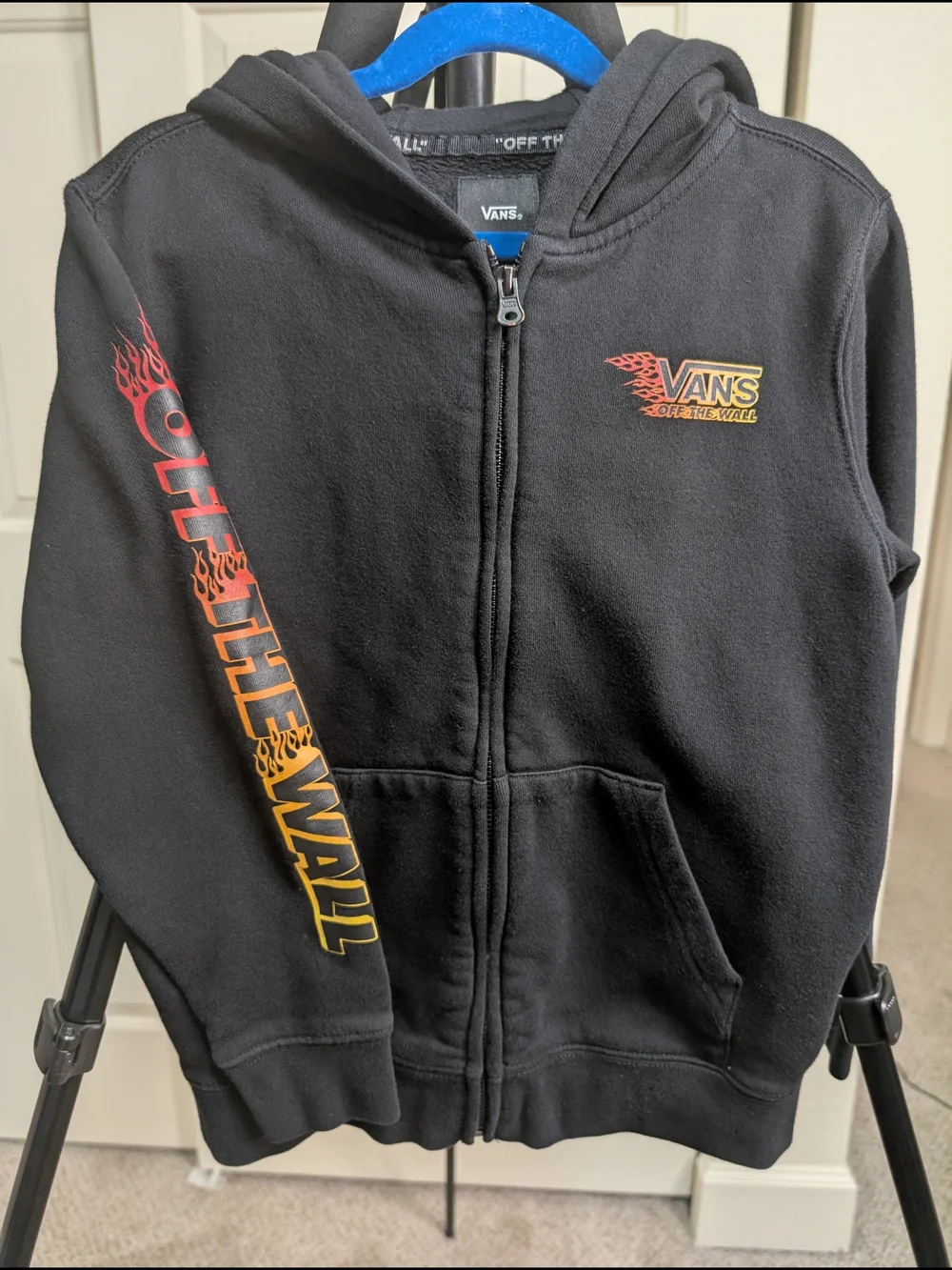 Vans Black Zip-Up Hoodie with Flame Logo Youth Size 7